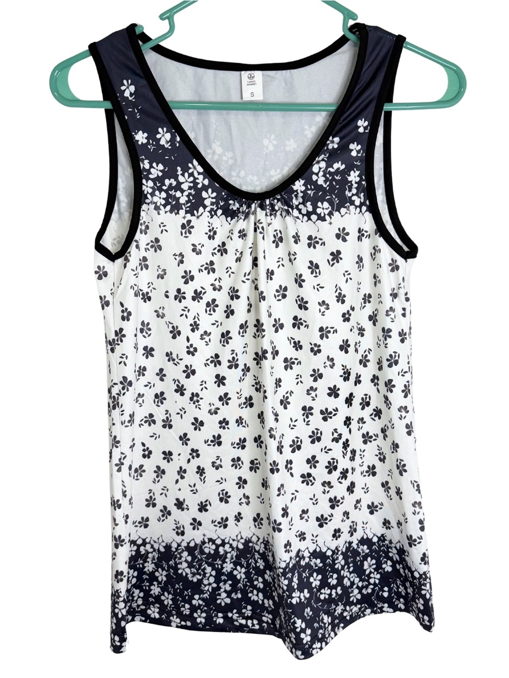 3/$20 Chaos Monkey Sleeveless Floral Tank Top - Navy on White Size Small